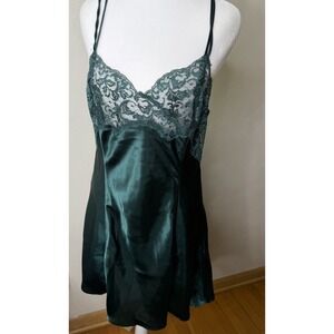 Vintage Y2K Victoria's Secret Satin Lace Slip Dress Women's Size Medium Green